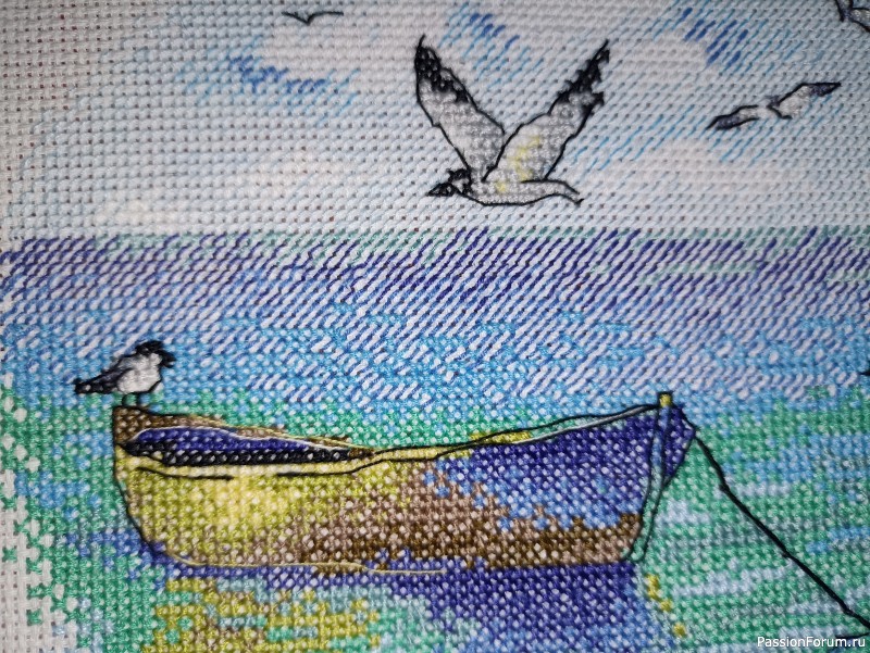 Вышивка Чайки на причале