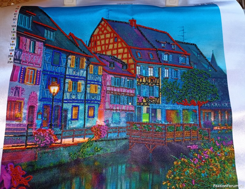 Вышитая бисером картина "Вечер у озера"