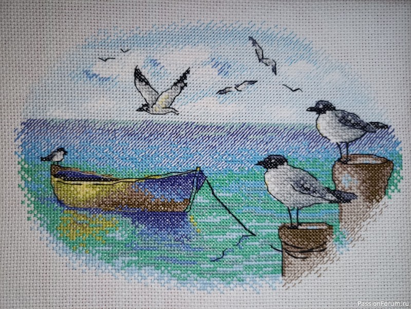 Вышивка Чайки на причале
