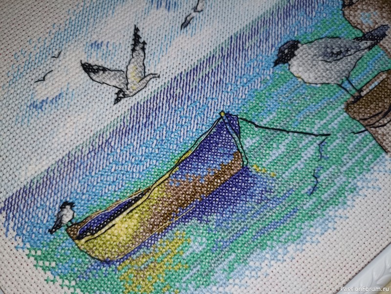 Вышивка Чайки на причале