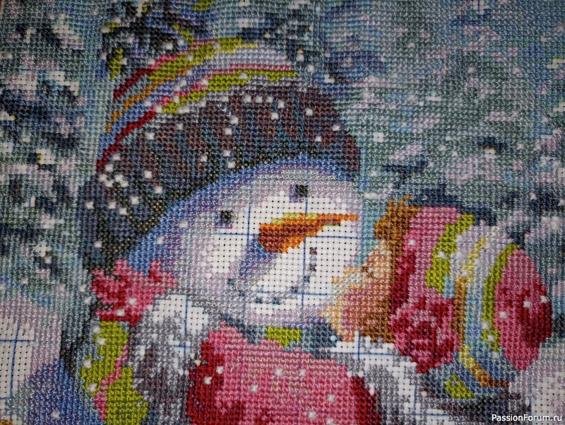 Поцелуй Снеговика. Вышивка