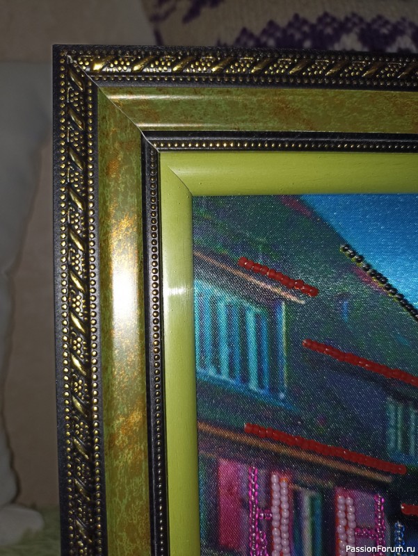 Вышитая бисером картина "Вечер у озера"