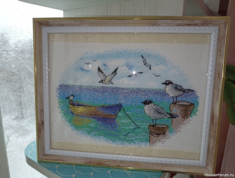 Вышивка Чайки на причале
