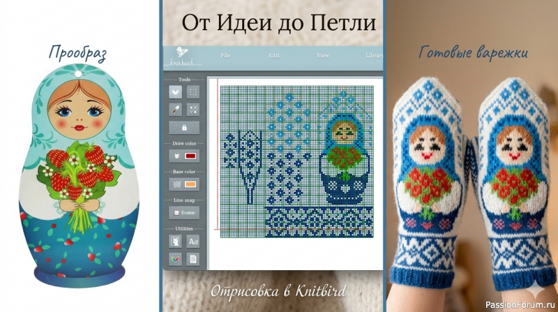 Варежки "Матрёшка с букетом". Качество в каждой петле.