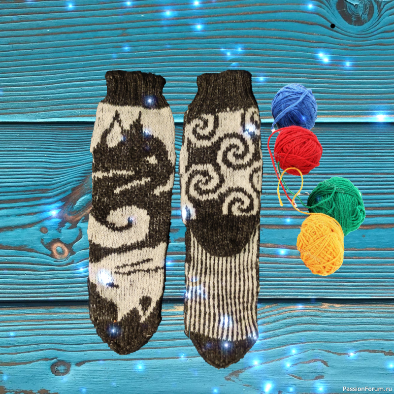 ​Жаккардовые варежки-носки "Инь-Янь". Схема