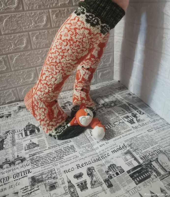 Пятка бабушки Альмы в жаккарде: делюсь техническим опытом 🦊🧶