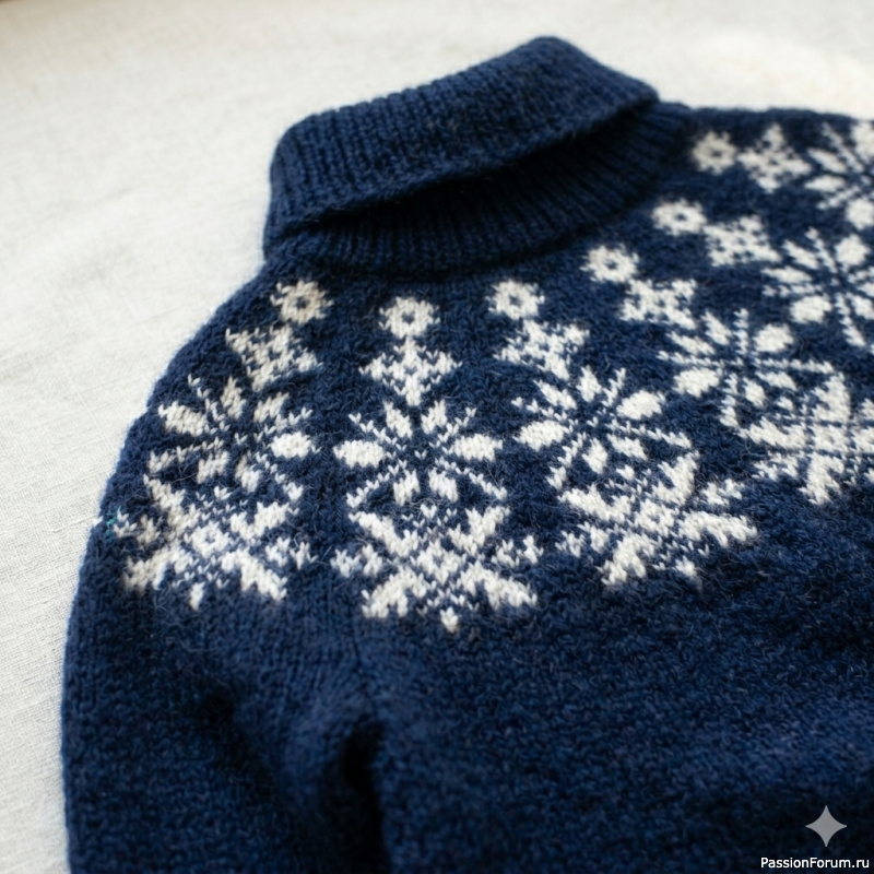 Авторский джемпер &laquo;Вальс снежинок&raquo; &mdash; бесшовный жаккард с анатомической посадкой