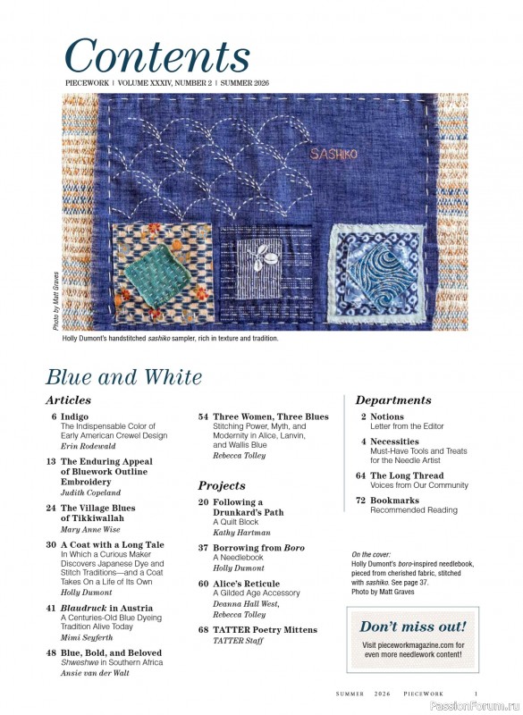 Коллекция проектов для рукодельниц в журнале «PieceWork - Summer 2026»