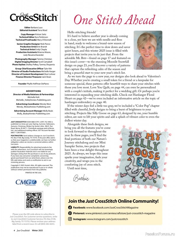 Коллекция вышивки в журнале «Just CrossStitch - Winter 2025»