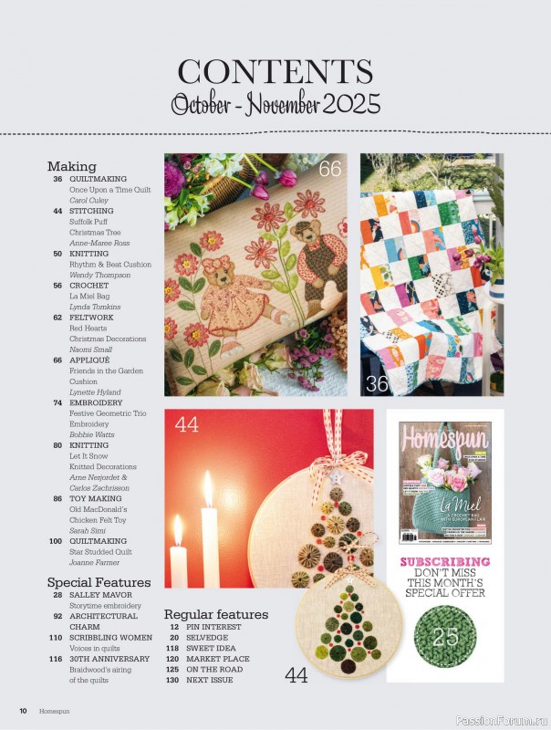 Коллекция проектов для рукодельниц в журнале «Australian Homespun - October-November 2025»