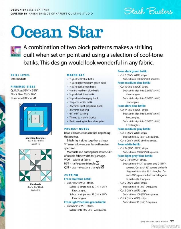 Коллекция проектов для рукодельниц в журнале «Quilter's World - Spring 2026»