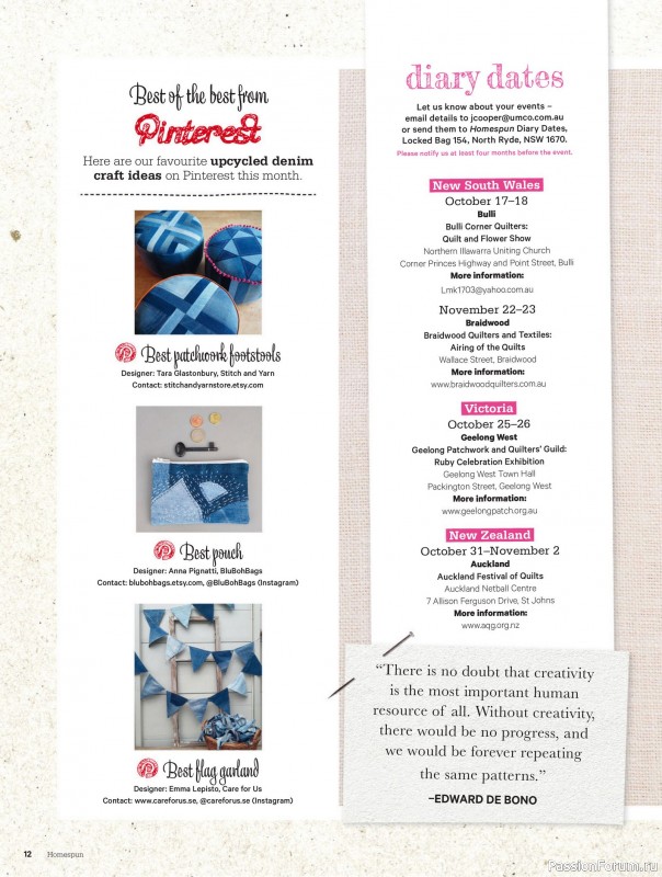 Коллекция проектов для рукодельниц в журнале «Australian Homespun - October-November 2025»