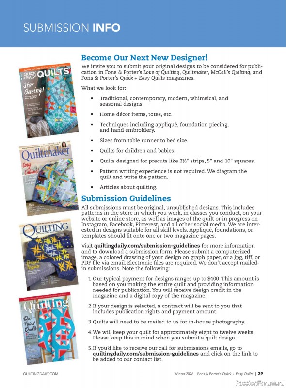 Коллекция проектов для рукодельниц в журнале &laquo;Quick+Easy Quilts - Winter 2026&raquo;