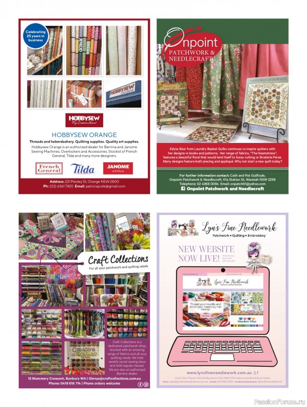 Коллекция проектов для рукодельниц в журнале «Australian Homespun №228 2025»