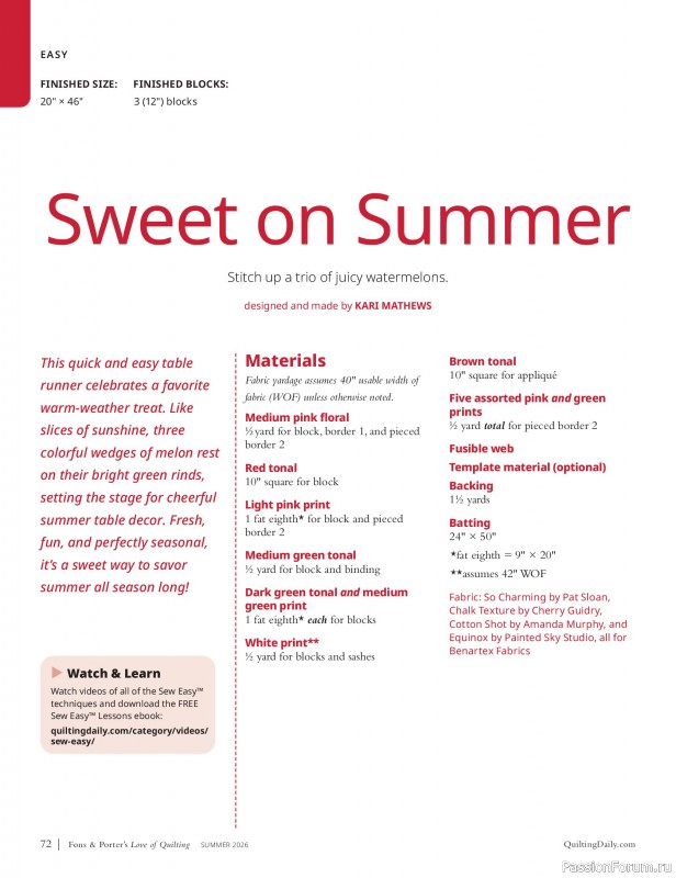 Коллекция проектов для рукодельниц в журнале «Love of Quilting - Summer 2026»