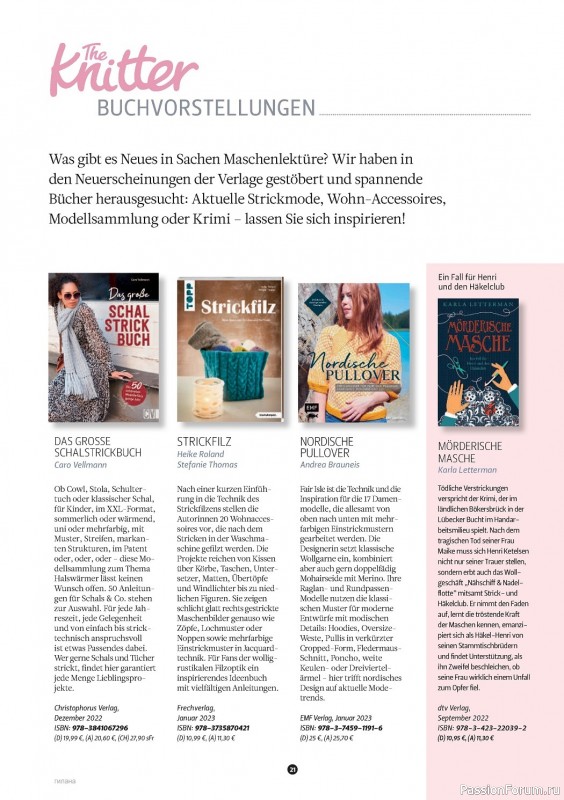 Вязаные модели спицами в журнале «The Knitter №63 2023 Germany»