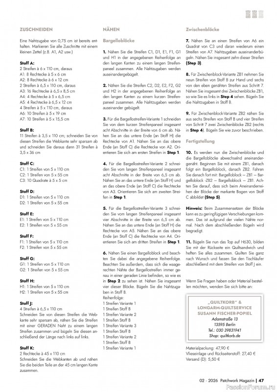 Коллекция проектов для рукодельниц в журнале &laquo;Patchwork das Magazin №2 2026&raquo;