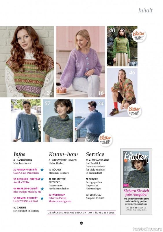 Вязаные проекты спицами в журнале «The Knitter №78 2025 Germany»