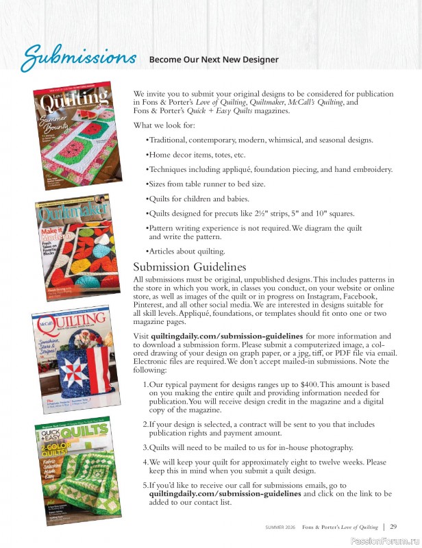 Коллекция проектов для рукодельниц в журнале «Love of Quilting - Summer 2026»