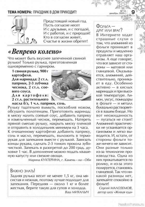 Коллекция кулинарных рецептов в журнале «Кухонька Михалыча №12 2025»