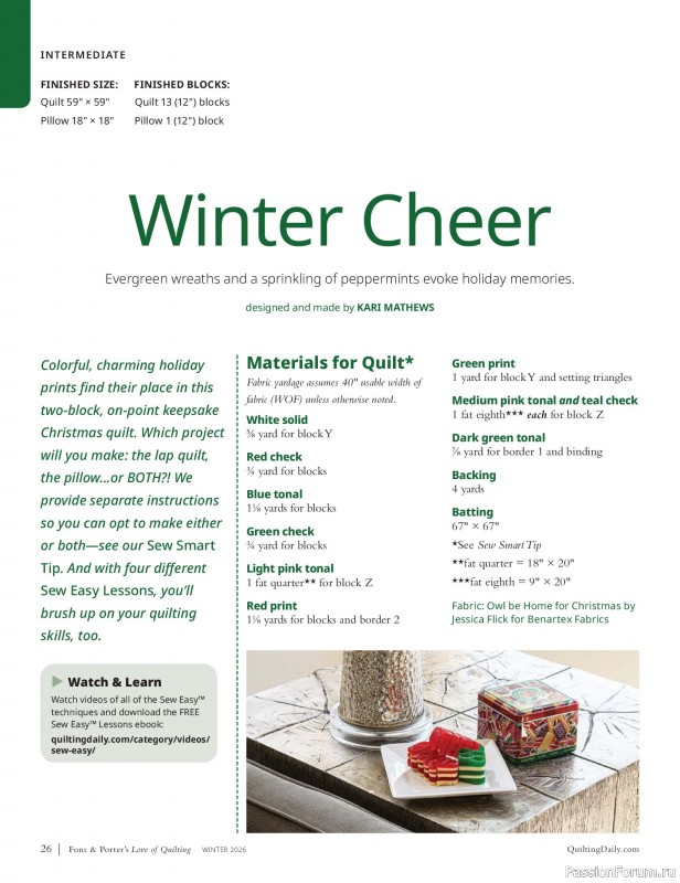 Коллекция проектов для рукодельниц в журнале «Fons & Porter's Love of Quilting - Winter 2026»