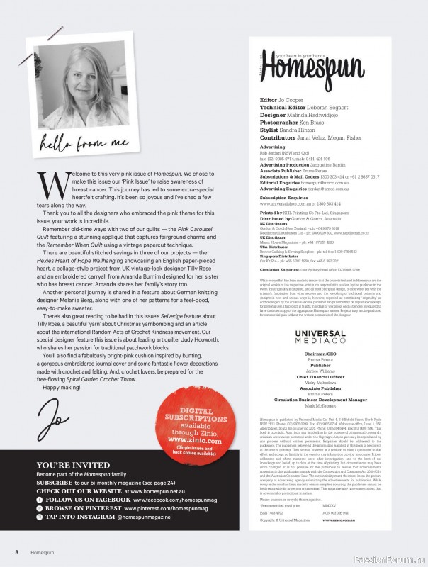 Коллекция проектов для рукодельниц в журнале «Australian Homespun №228 2025»