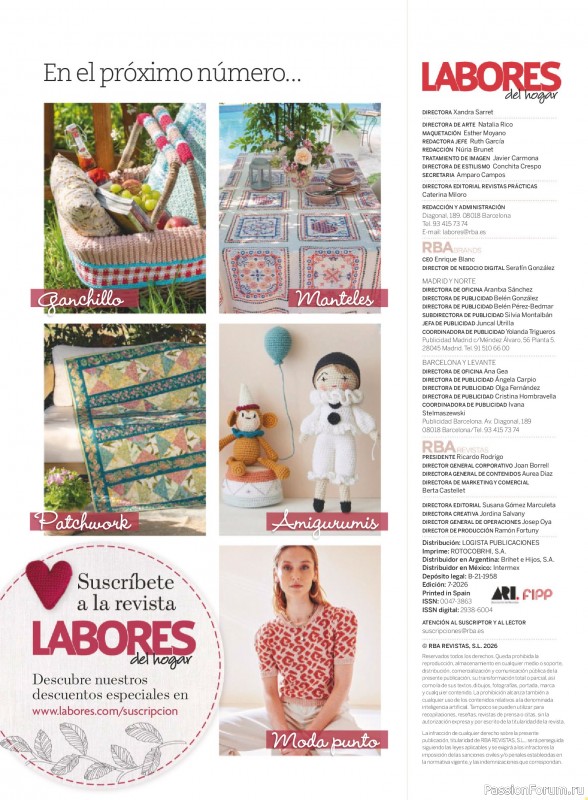 Коллекция проектов для рукодельниц в журнале &laquo;Labores del hogar №796 2026&raquo;