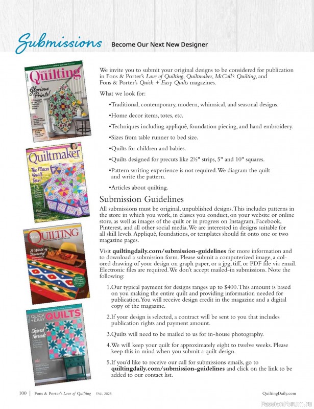 Коллекция проектов для рукодельниц в журнале «Fons & Porter’s Love Of Quilting - Fall 2025»