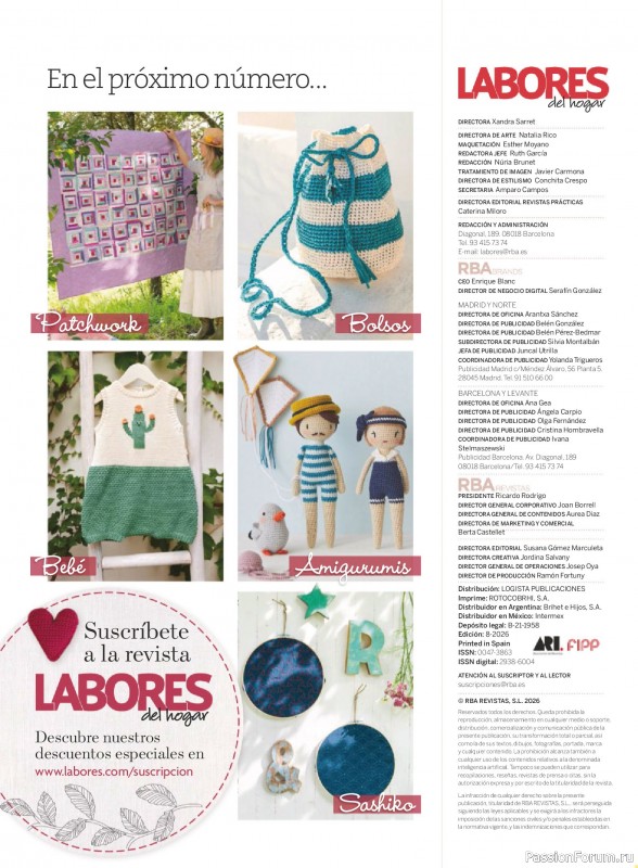 Коллекция проектов для рукодельниц в журнале &laquo;Labores del hogar №797 2026&raquo;