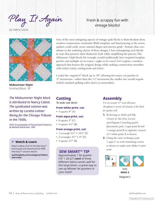 Коллекция проектов для рукодельниц в журнале «Love of Quilting - Summer 2026»