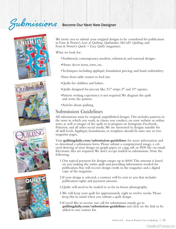 Коллекция проектов в журнале &laquo;Fons & Porter's Love of Quilting - Spring 2026&raquo;