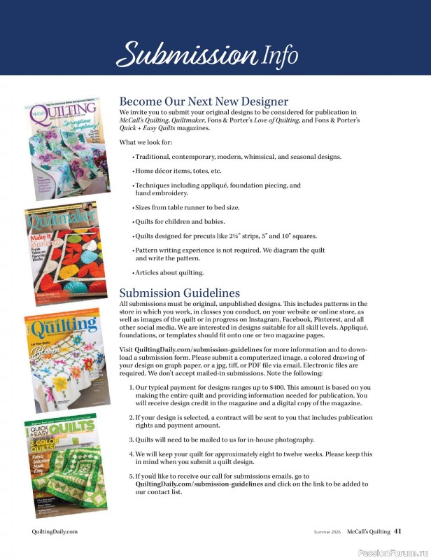 Коллекция проектов для рукодельниц в журнале &laquo;McCall's Quilting - Summer 2026&raquo;