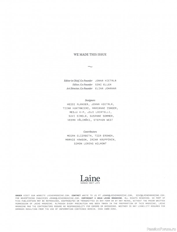 Вязаные проекты в журнале &laquo;Laine Magazine №1 2016 Autumn/Winter&raquo;.
