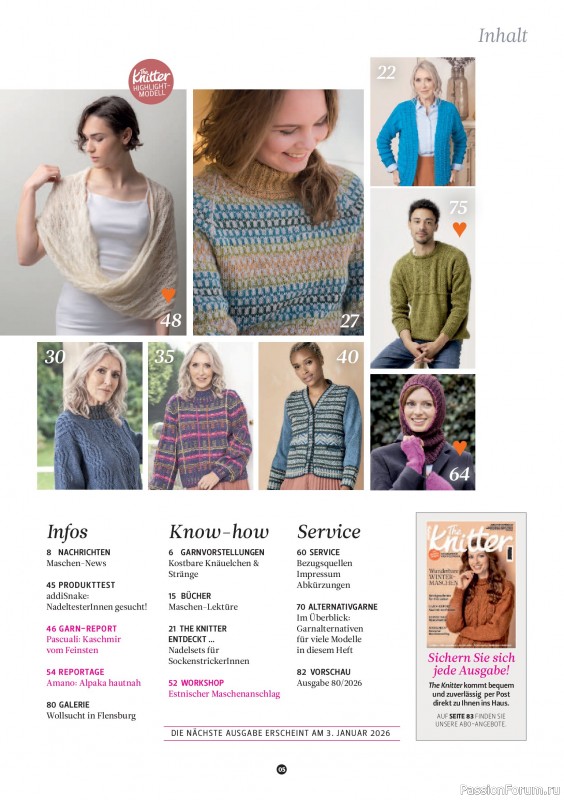 Вязаные проекты спицами в журнале «The Knitter №79 2025 Germany»