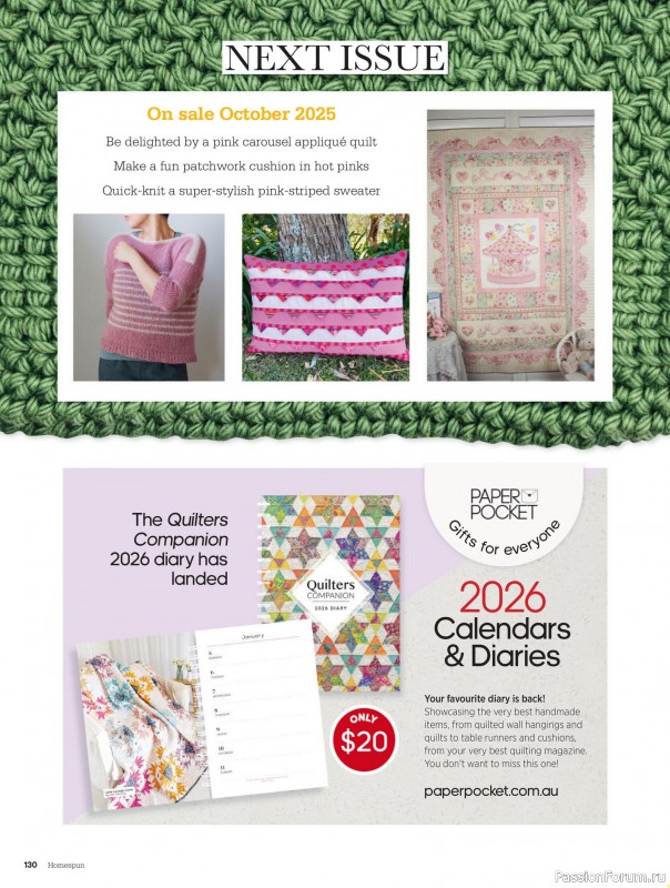 Коллекция проектов для рукодельниц в журнале «Australian Homespun - October-November 2025»
