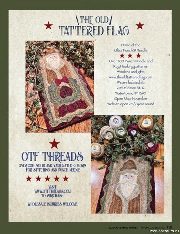 Коллекция вышивки в журнале «Punch Needle & Primitive Stitcher - Winter 2025»