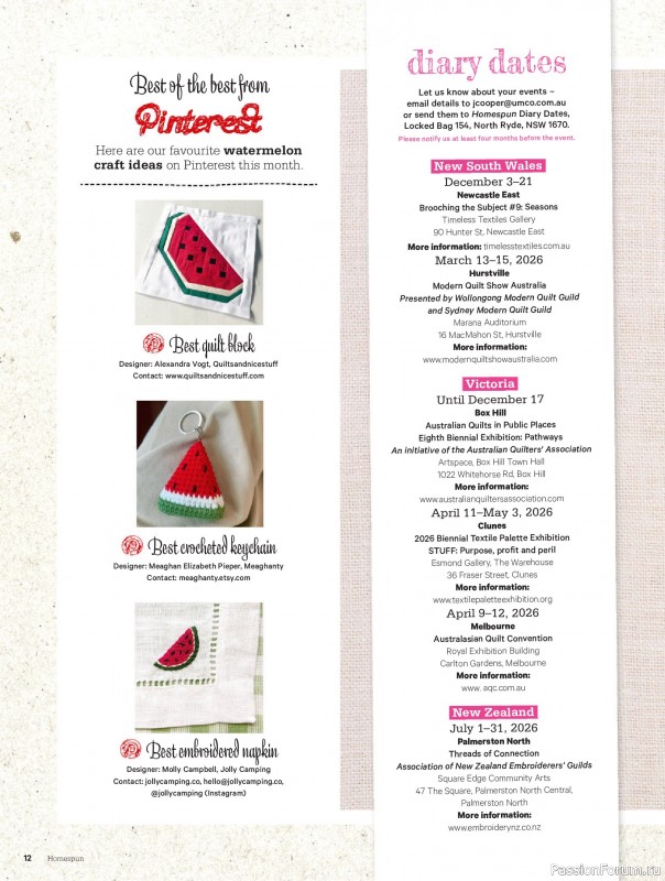 Коллекция проектов для рукодельниц в журнале «Australian Homespun №228 2025»