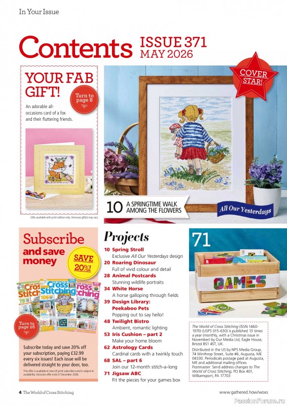 Коллекция вышивки в журнале &laquo;The World of Cross Stitching №371 2026&raquo;