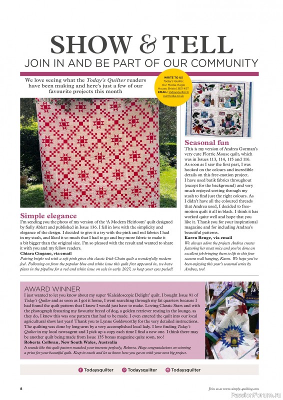 Коллекция проектов для рукодельниц в журнале «Todays Quilter №144 2026»