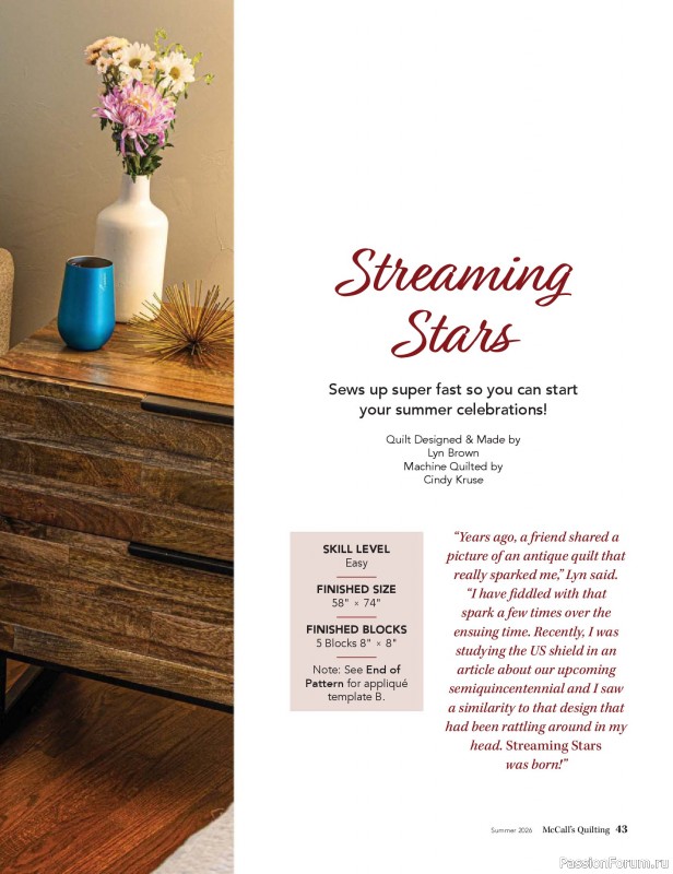 Коллекция проектов для рукодельниц в журнале &laquo;McCall's Quilting - Summer 2026&raquo;