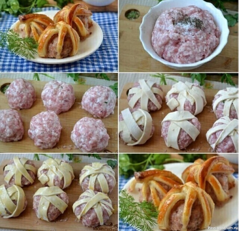 Зaкуcкa из фарша в слоеном тесте