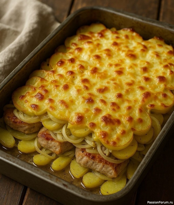 Готовим блюдо с мясом, картофелем и сыром