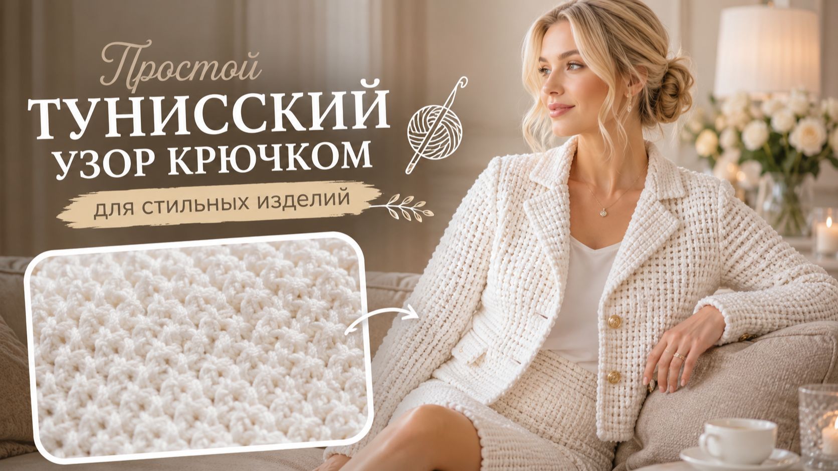 Простой тунисский узор крючком | Тунисское вязание крючком для начинающих Простой тунисский узор крючком | Тунисское вязание крючком для начинающих