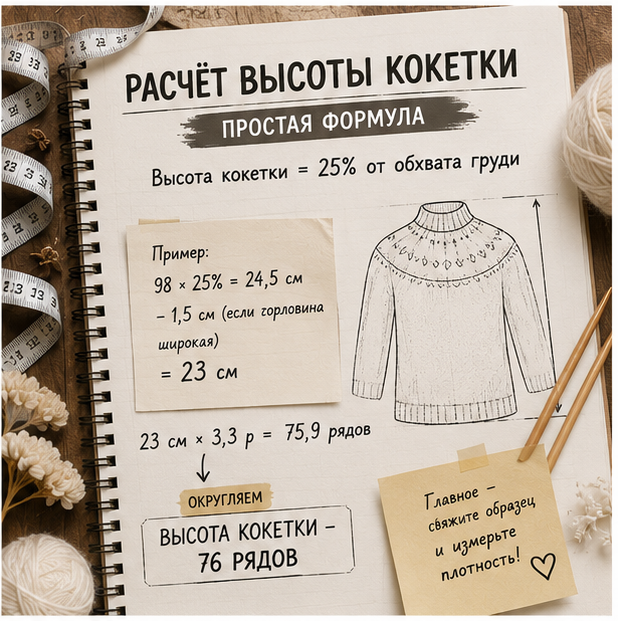 Круглая кокетка спицами сверху