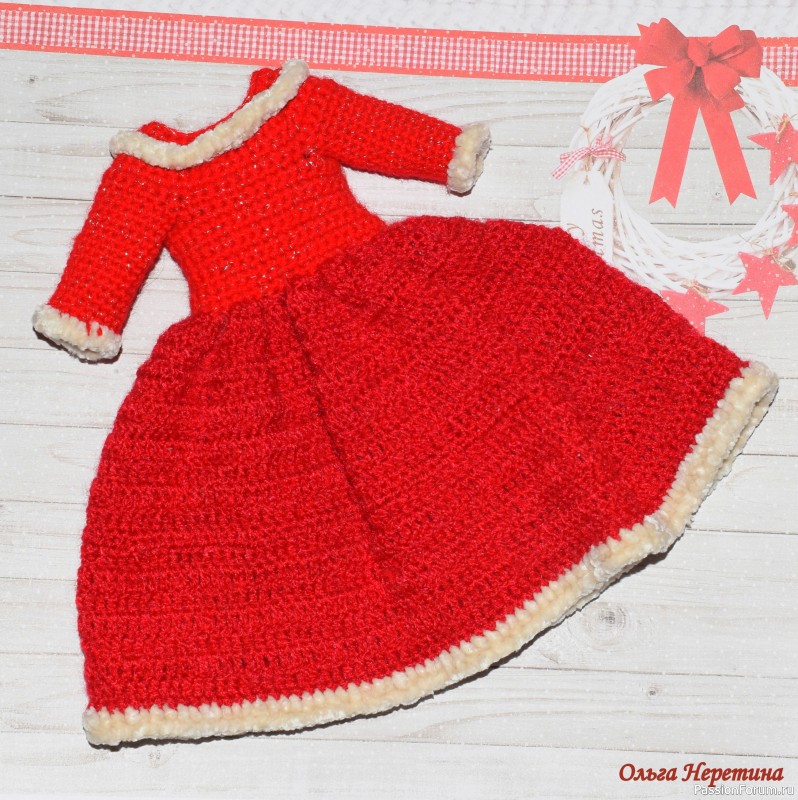 Мастер-класс по вязанию одежды для куклы. Красное платье.
