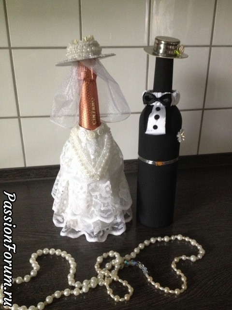 " Жених и невеста" Украшение свадебных бутылочек.