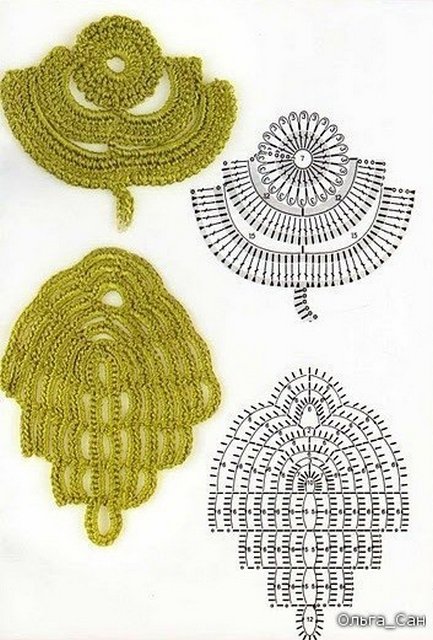 Схемы вязания листиков для ирландского кружева.