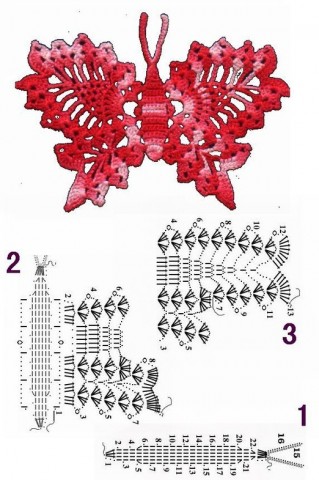 Вязаные бабочки крючком. Схемы
