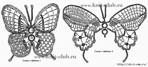 Вязаные бабочки крючком. Схемы