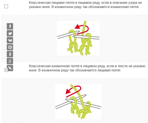 Обозначение и выполнение петель спицами